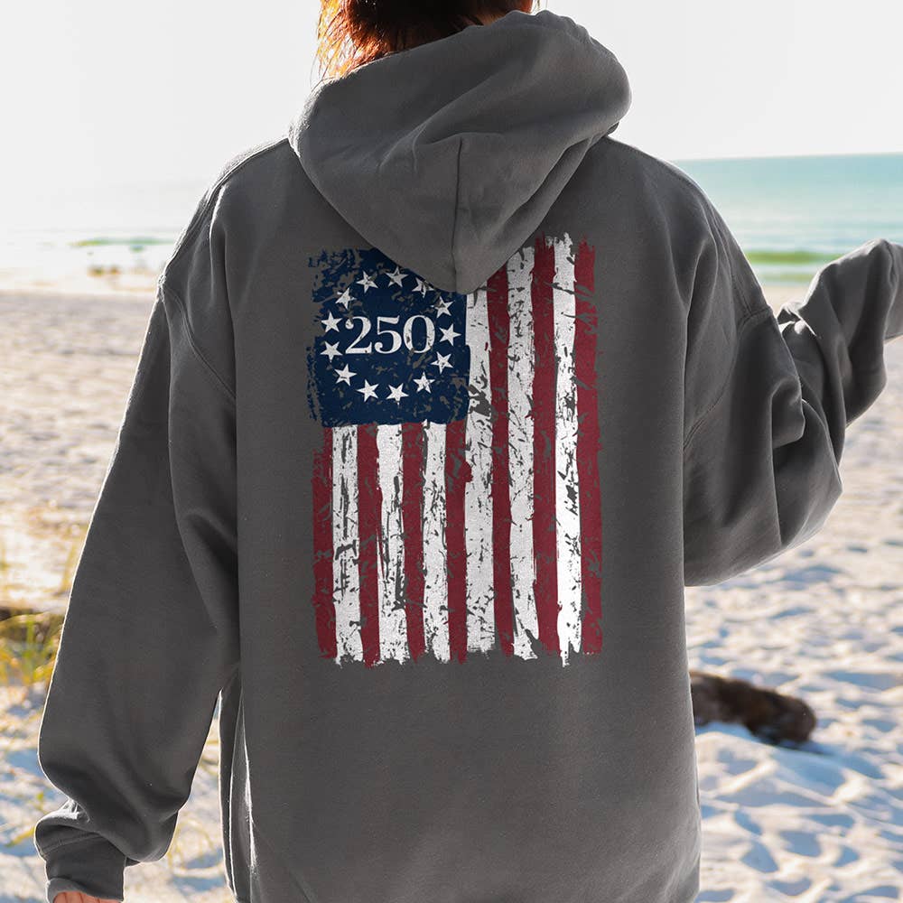 Charcoal Distressed 250 Flag Hoodie