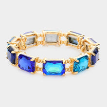 Blue Red White Emerald Cut Stone Stretch Evening Bracelet