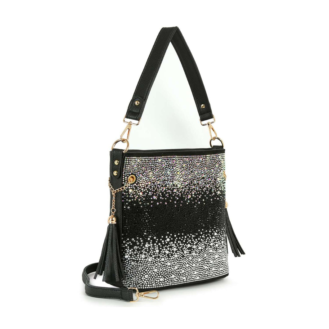 Black Ombre Rhinestone Design Hobo Crossbody