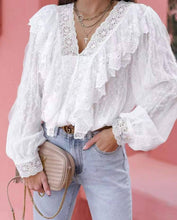 Beige Ruffled Lace Long Sleeve Blouse