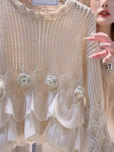 Beige Retro Hollow Out Crew Neck Knit Top