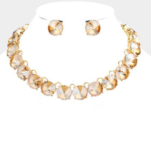 Peach Rose Gold Round Stone Link Evening Necklace
