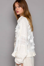 POL Taupe Long balloon sleeve flower detail button down shirt