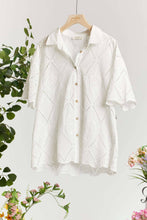 White Short Sleeve Collared Button Down Lace Mello Shirt