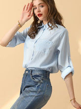 Blue White Striped Button Down Long Sleeve Collared Shirts