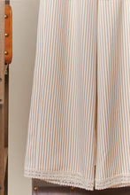 Beige Striped Wide-Leg Mello Pants with Lace Hem