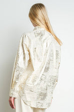 IT3269 Metallic Foil Long Sleeve Button Down Shirt: Silver / L