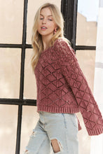 LONG SLEEVE DIAMOND KNIT SWEATER - CESW3862: CHARCOAL / S-M-L(2-2-2)