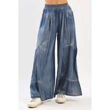 Denim Washed Chambray Tiered Wide Leg Pants