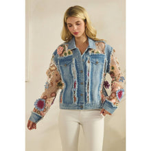 Med Wash Denim Veveret Jacket with Floral Organza Inset