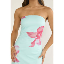 Blue Strapless Floral Open Back Maxi Dress