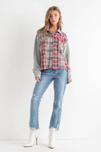 Grey Mix Plaid Front Pocket French Terry Shirt Jacket: