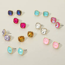 Fuchsia Cushion-cut Faceted Iridescent Stone Stud Earrings