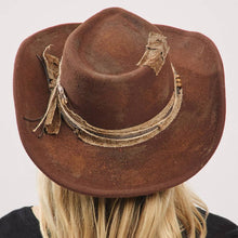 Vintage Feather Accent Wood Beaded Distressed Finish Band Rustic Cowgirl Western Fedora Hat