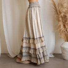 Latte Rustic Textured Smocked Waist Ruffled Tiered Maxi Skirt