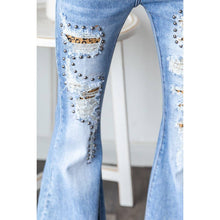 Denim Stud Detail Distressed Stretchy Flare Oli+Hali Jeans
