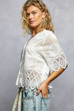 Off White Crochet Trim Neckline Short Sleeve Jacket POL Top