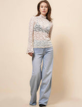 Beige See Sheer Lace Blouse Layering Top