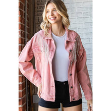 Pink Rhinestone Fringe Oversize Denim Veveret Jacket