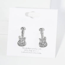 Silver Crystal Stone Paved Guitar Stud Earrings