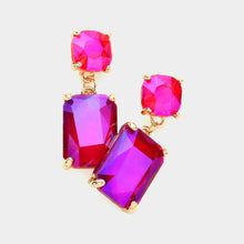 Clear Square Rectangle Glass Stone Link Dangle Evening Earrings