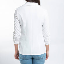 White Dove Ruched Stretch 3/4  Sleeve Crepe Blazer