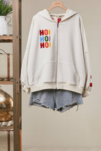 Ivory Multi HoHoHo Christmas Patch Zip-Up Hoodie