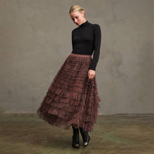 Leopard Mesh Tiered Skirt with Elastic Waist