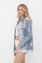 Denim Snake Print Color Block Shirt Jacket