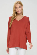 Rust V-Neck Long Sleeve Top
