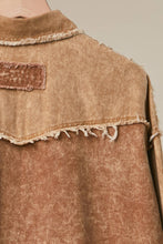 Khaki Corduroy Flower Appliqué Shirt Jacket