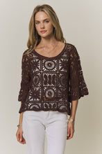 OPEN-KNIT SQUARE CROCHET TOP Rust