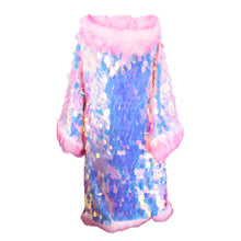 Pink Sequins Faux Fur Coat