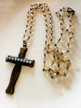 Brass Patina Rhinestone Cross Necklace