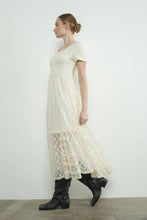 Cream Floral Lace Smocked Bodice Maxi Dress