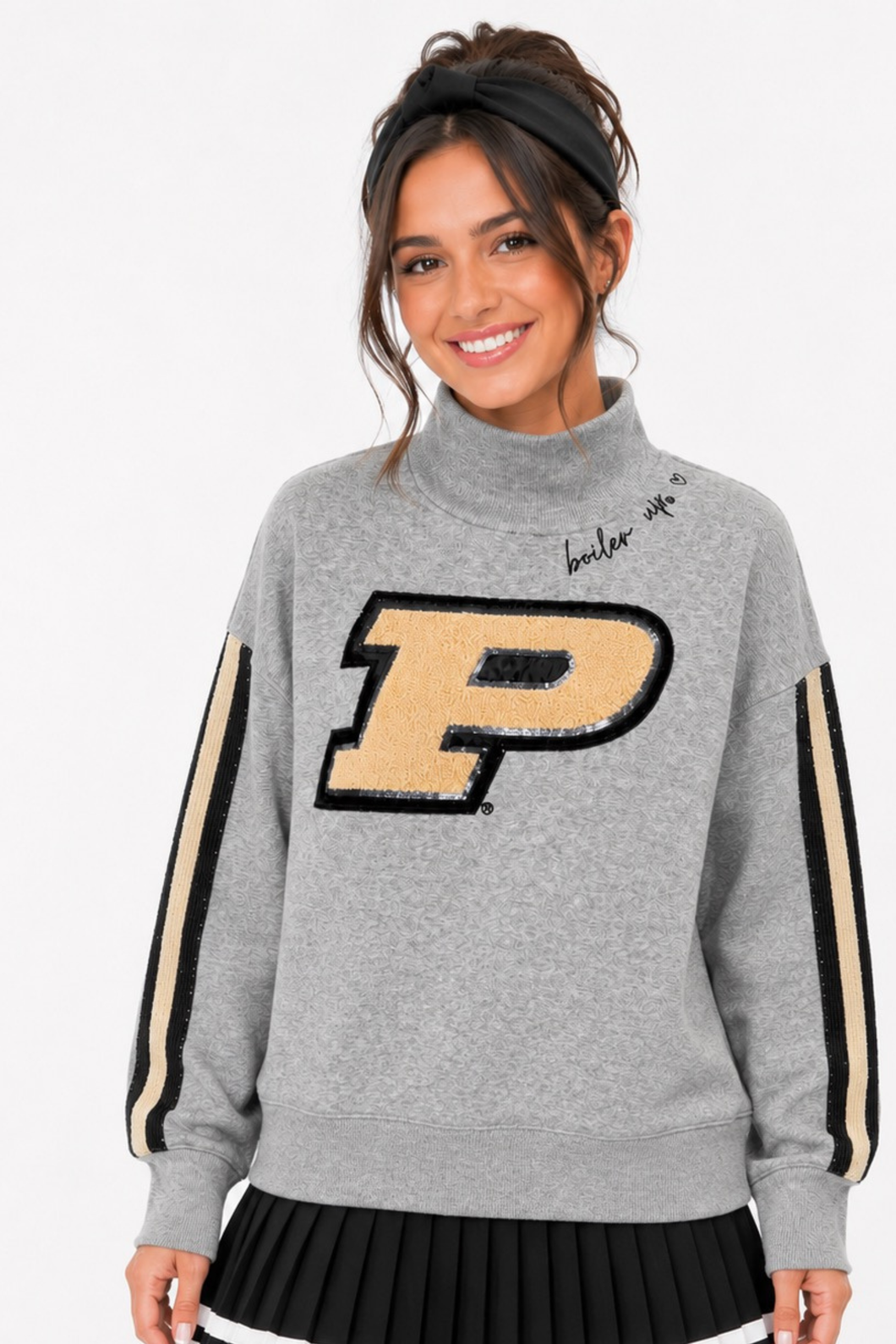 Purdue Mock Neck Sequin Stripe Sweatshirt