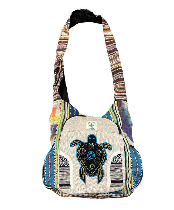 Hemp Zip and Side Pocket Swirl Emb Turtle Bag