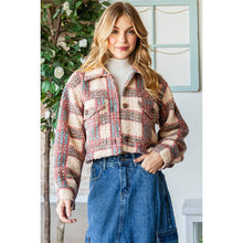 Pink Blue Plaid Sherpa Short Button Veveret Jacket