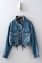 Blue Utility Cropped Drawstring Hem Stand Collar Denim Urban Daizy Jacket