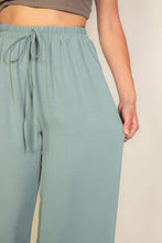 Drawstring waist wide leg minimalist pants: Washed Blue / S