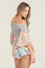 Twin Godet Smocked Off Shoulder Bell Sleeve Top