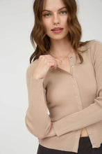 Mocha Snap Button Round Neck Knit Cardigan