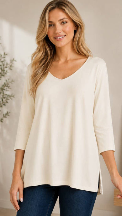 Ivory Solid Knit 3/4 Sleeve Top