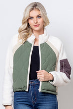 Faux Sherpa Quilted Zip Pocket Bomber Puffer Jacket
