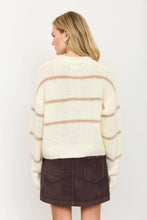 STRIPE JACQUARD BUTTON DOWN KNIT CARDIGAN: BROWN