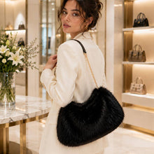 Khaki Fluffy Faux Fur Chain Strap Shoulder Handbag