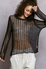 Charcoal Round Neck Open-Knit Long Sleeve Thin Sweater POL Top
