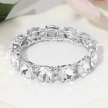 Silver Round Stone Cluster Beaded Stretch Evening Bracelet