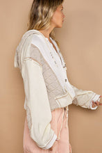 Cream Beige Cut sew multi fabric hooded button down combo POL shacket
