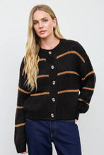Black Stripe Jacquad Button Down Knit Cardigan